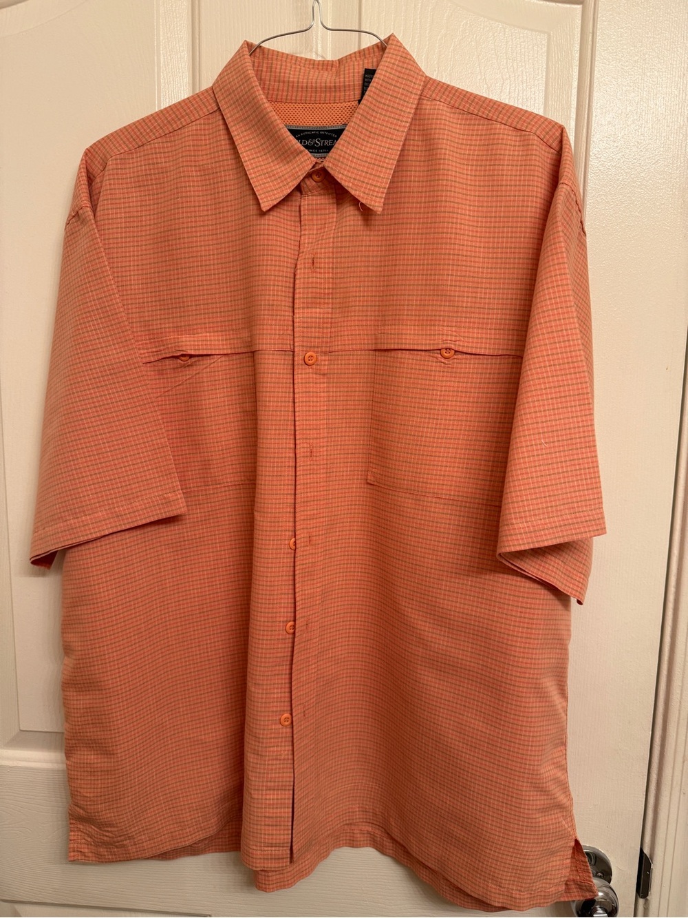 Field & Stream Mens XL Orange Plaid Fishing Outdoor Ventilated Shirt